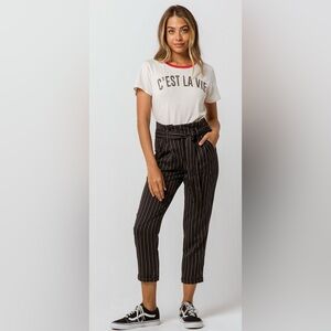INDIGO REIN Stripe Paperbag Waist Black & White Womens Trouser Pants. Size S.